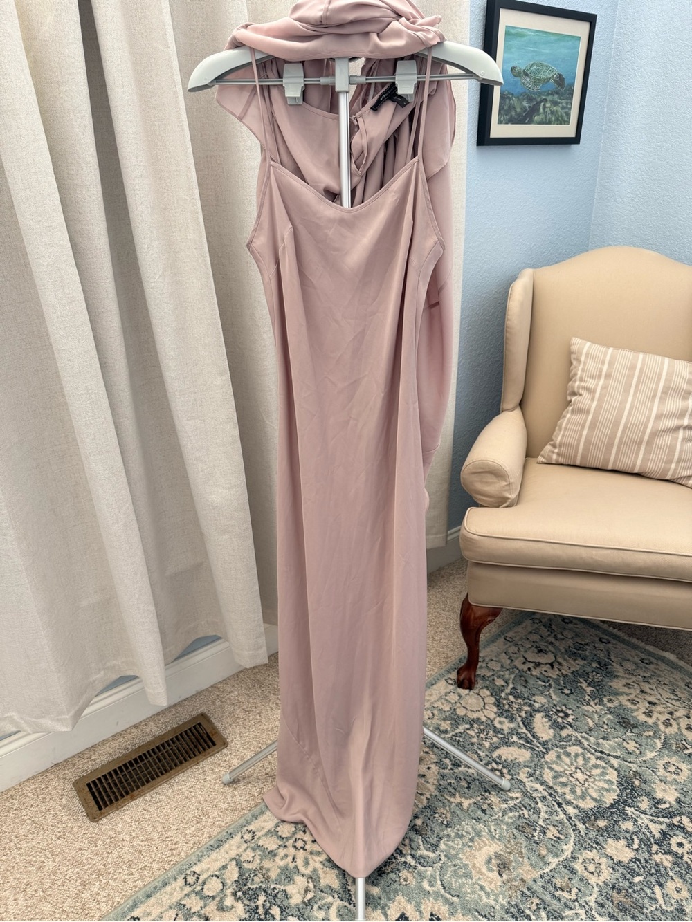 BCBGMaxAzria Kolline Dusty Mauve Rose Ruffle Maxi Dress Gown Sash S - Picture 7 of 12